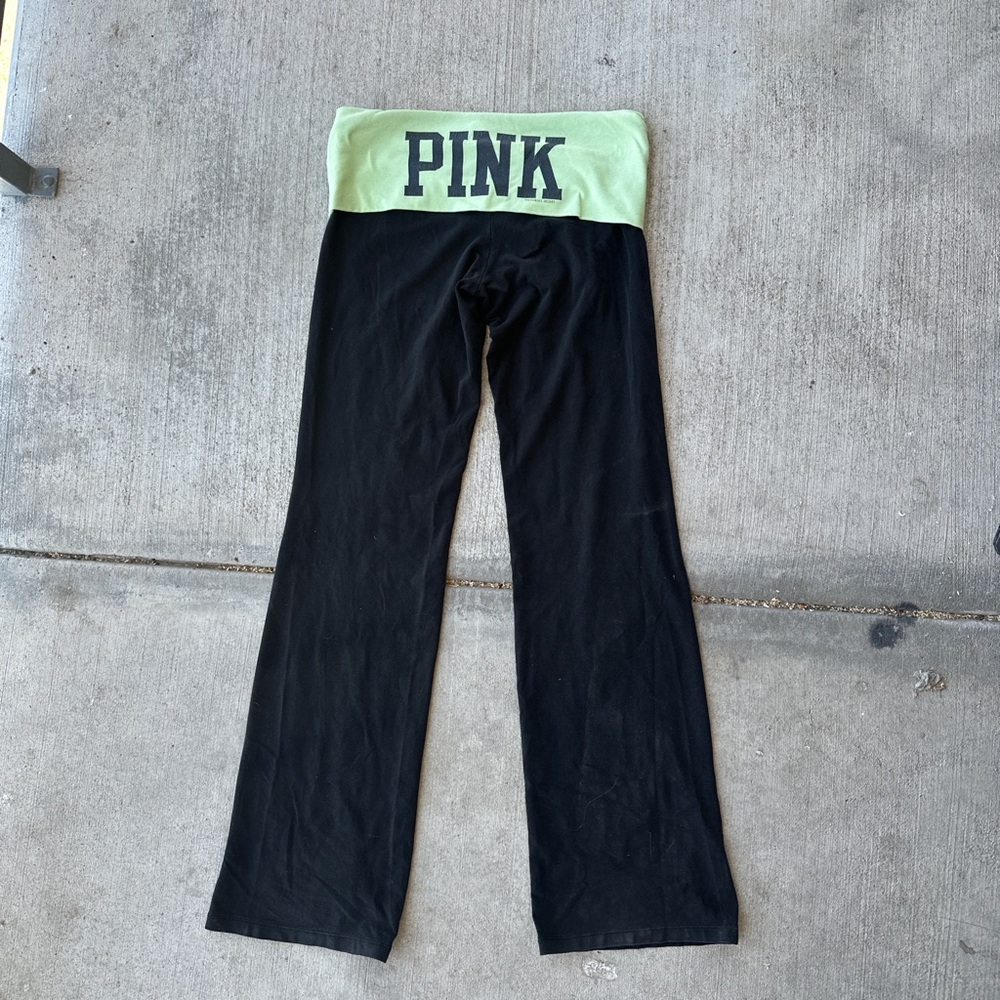 Victorias Secret PINK Y2K Early 2000s Green Waistband Yoga Pants Flared**